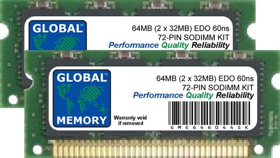 64MB (2 x 32MB) EDO 72-PIN SODIMM MEMORY RAM KIT FOR LAPTOPS/NOTEBOOKS 64MB (2 x 32MB) EDO 72-PIN SODIMM MEMORY RAM KIT FOR LAPTOPS/NOTEBOOKS